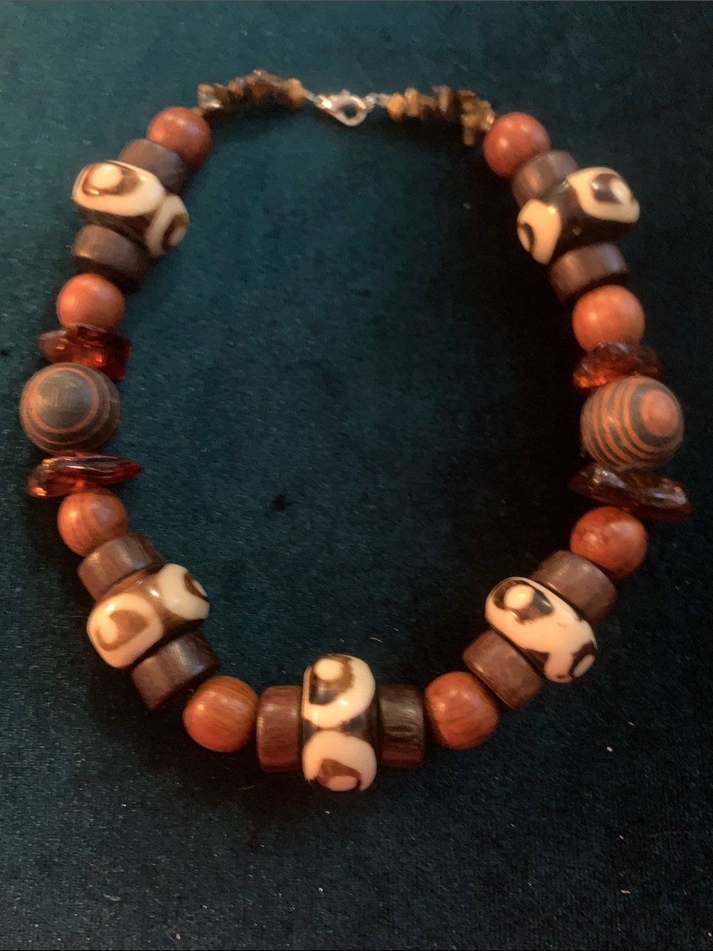 Vintage Boho Stone, Bone and Wood Beaded Statement Choker Necklace